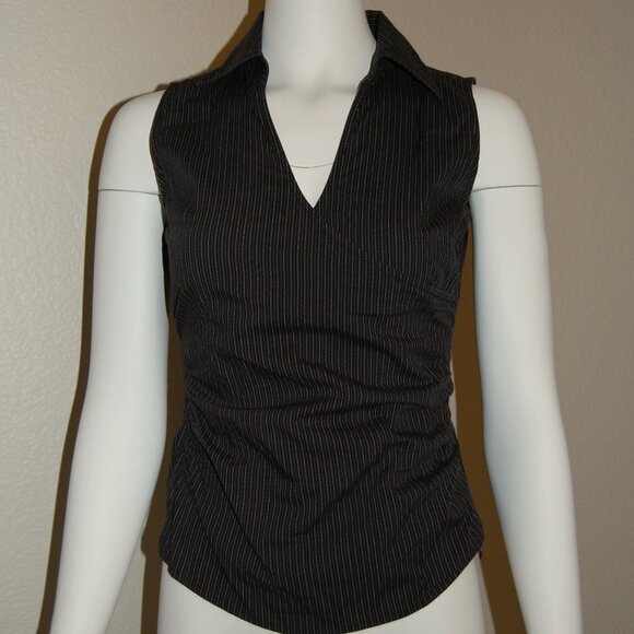 Express Women Size S, Sleeveless Collared Surplice Dress Shirt, Striped - Picture 2 of 13